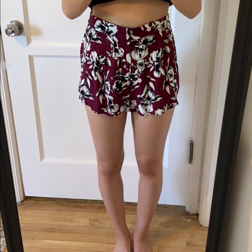 Maroon and Black Floral Shorts (XS)
